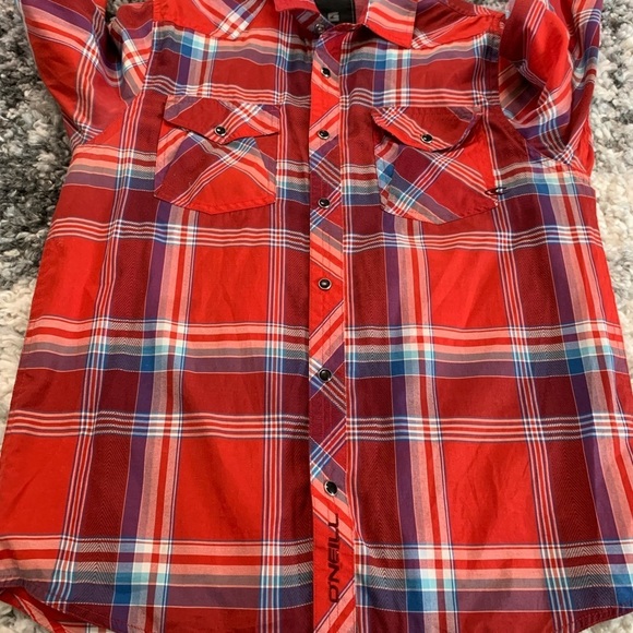 Oneill Women’s Plaid Red Pink Snap On Button Down Long Sleeve Shirt Size… - Picture 6 of 17